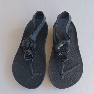 CROCS Serena Embellished Thong Sandals SZ 9 Black Ankle Wrap